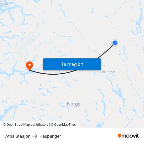 Atna Stasjon to Kaupanger map