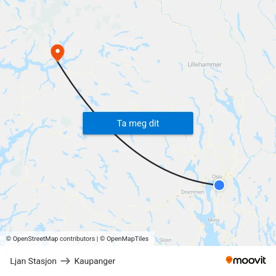 Ljan Stasjon to Kaupanger map