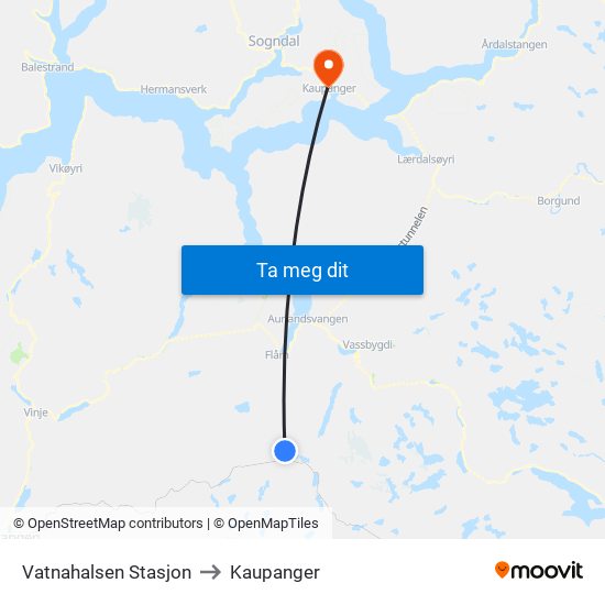 Vatnahalsen Stasjon to Kaupanger map