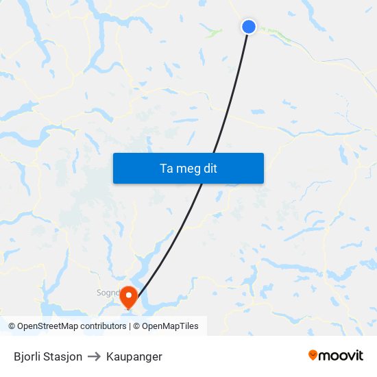 Bjorli Stasjon to Kaupanger map