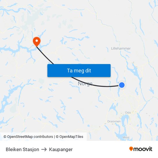 Bleiken Stasjon to Kaupanger map
