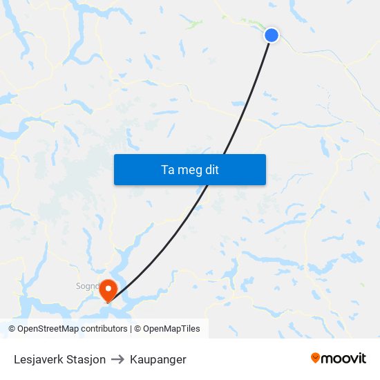 Lesjaverk Stasjon to Kaupanger map