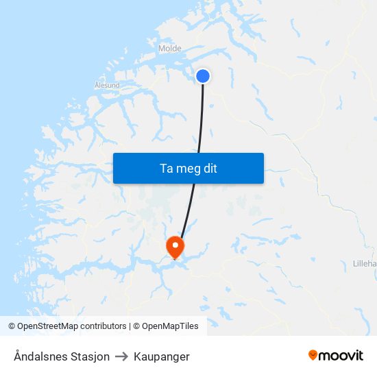 Åndalsnes Stasjon to Kaupanger map