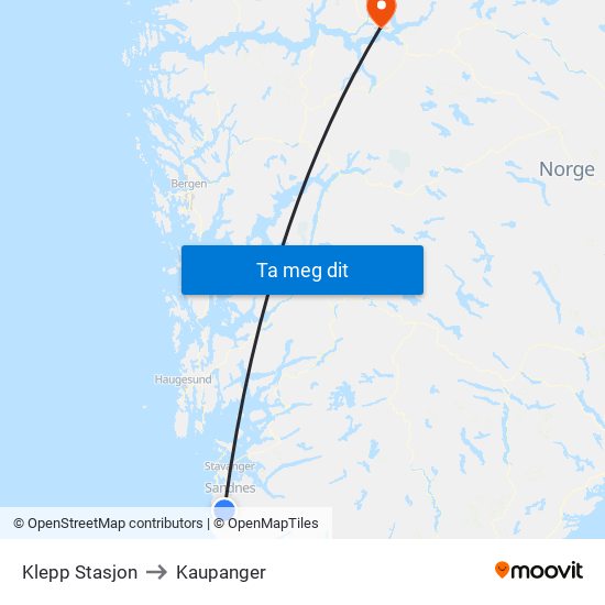 Klepp Stasjon to Kaupanger map
