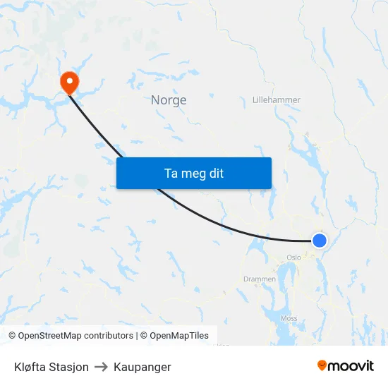 Kløfta Stasjon to Kaupanger map