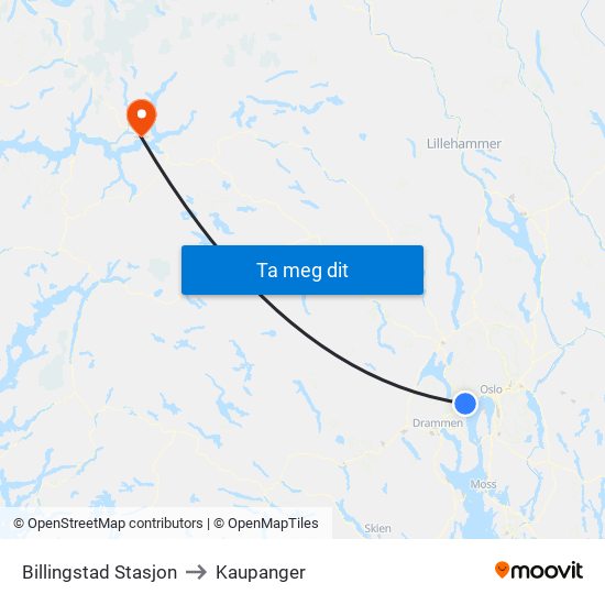 Billingstad Stasjon to Kaupanger map