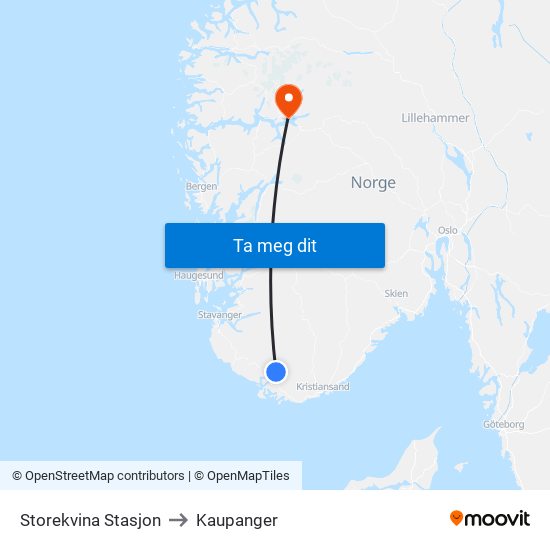 Storekvina Stasjon to Kaupanger map