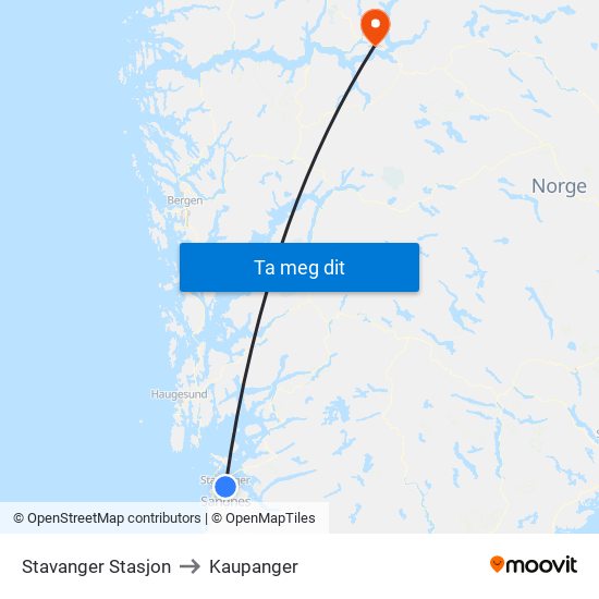 Stavanger Stasjon to Kaupanger map