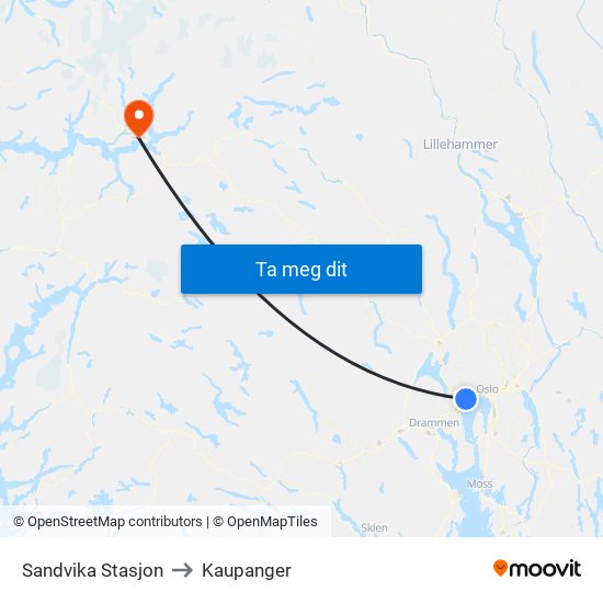 Sandvika Stasjon to Kaupanger map