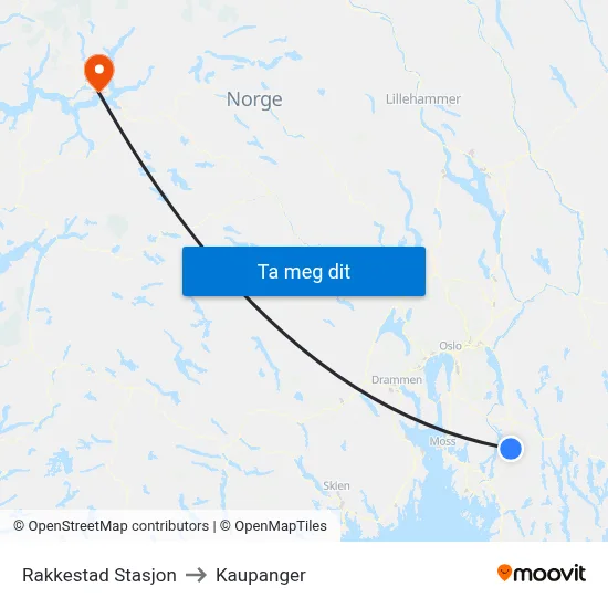 Rakkestad Stasjon to Kaupanger map