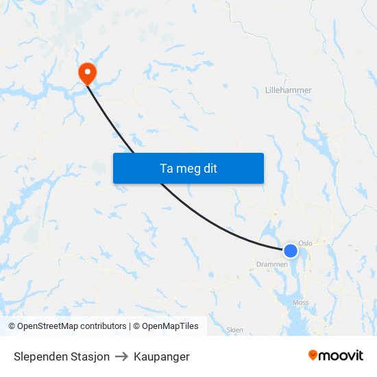 Slependen Stasjon to Kaupanger map