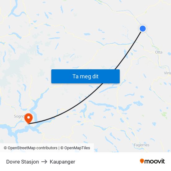 Dovre Stasjon to Kaupanger map