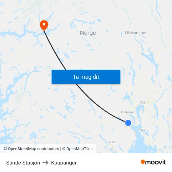 Sande Stasjon to Kaupanger map
