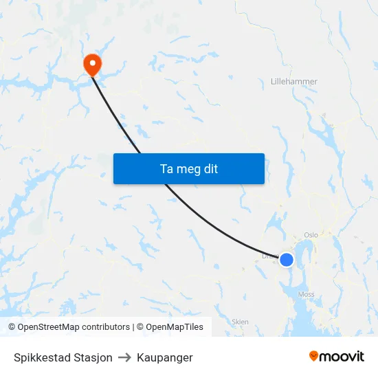 Spikkestad Stasjon to Kaupanger map