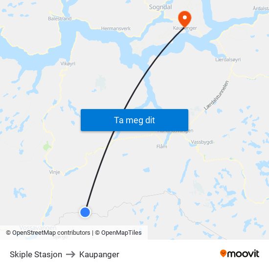 Skiple Stasjon to Kaupanger map