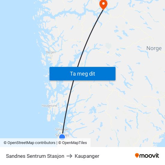 Sandnes Sentrum Stasjon to Kaupanger map