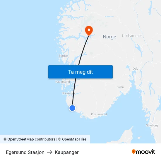 Egersund Stasjon to Kaupanger map