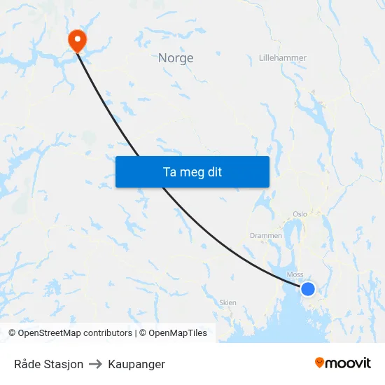 Råde Stasjon to Kaupanger map