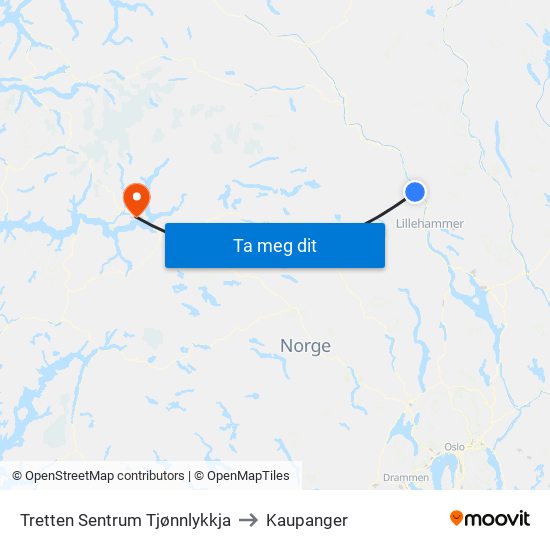 Tretten Sentrum Tjønnlykkja to Kaupanger map