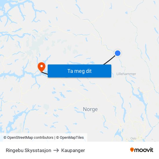 Ringebu Skysstasjon to Kaupanger map