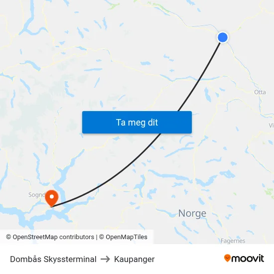 Dombås Skyssterminal to Kaupanger map