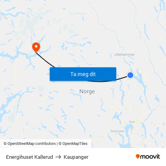 Energihuset Kallerud to Kaupanger map