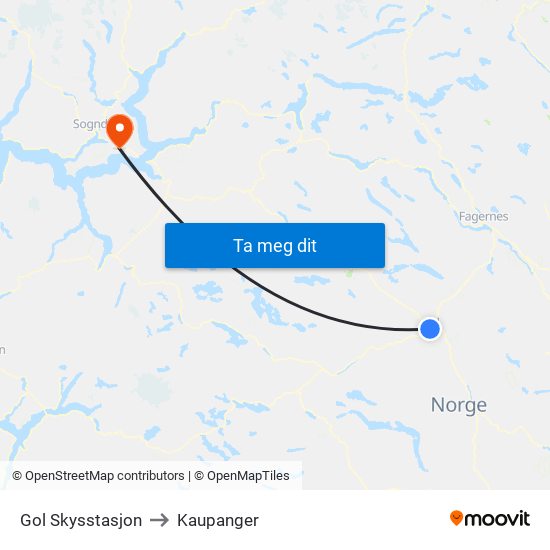 Gol Skysstasjon to Kaupanger map