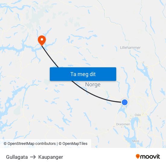 Gullagata to Kaupanger map
