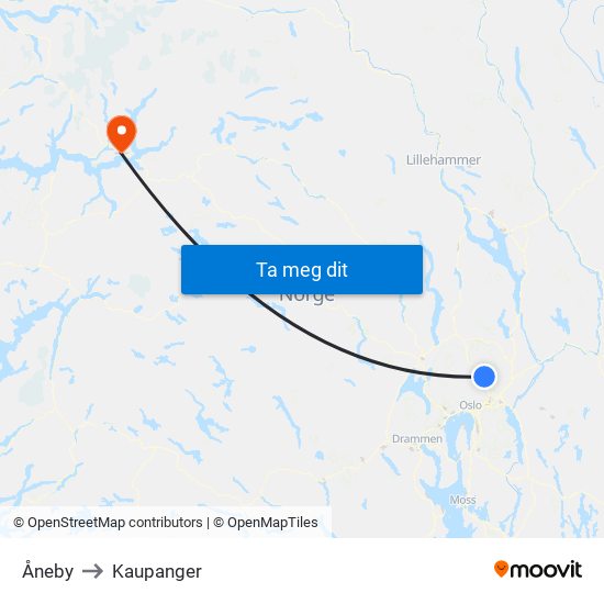 Åneby to Kaupanger map