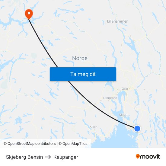 Skjeberg Bensin to Kaupanger map