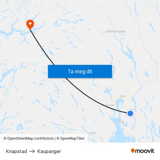 Knapstad to Kaupanger map