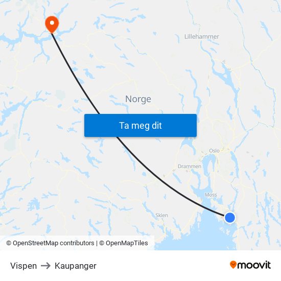 Vispen to Kaupanger map
