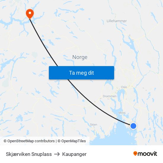 Skjærviken Snuplass to Kaupanger map