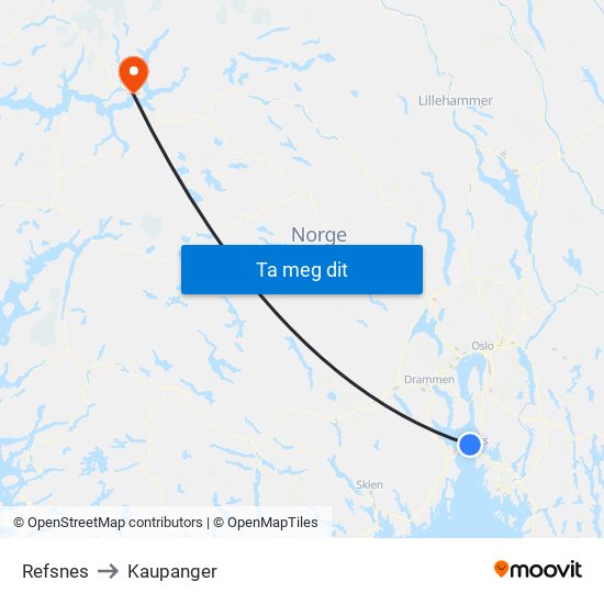 Refsnes to Kaupanger map