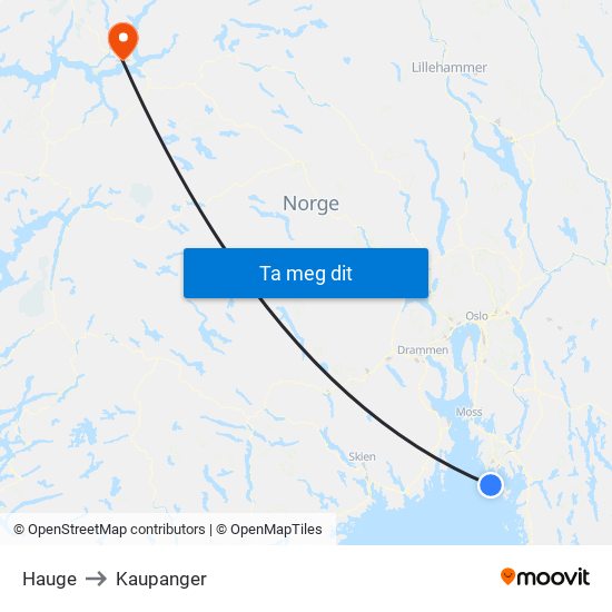 Hauge to Kaupanger map