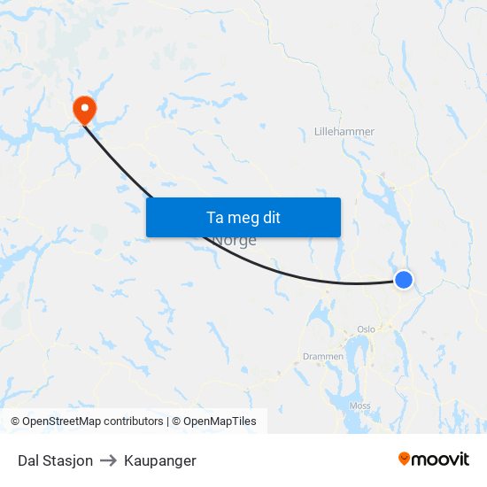 Dal Stasjon to Kaupanger map