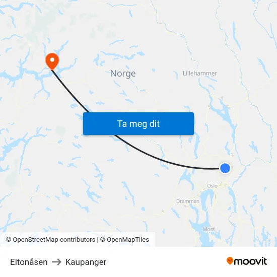 Eltonåsen to Kaupanger map