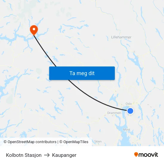 Kolbotn Stasjon to Kaupanger map