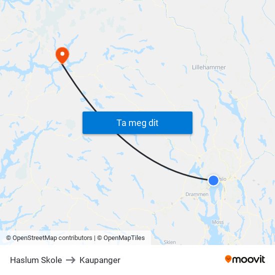 Haslum Skole to Kaupanger map