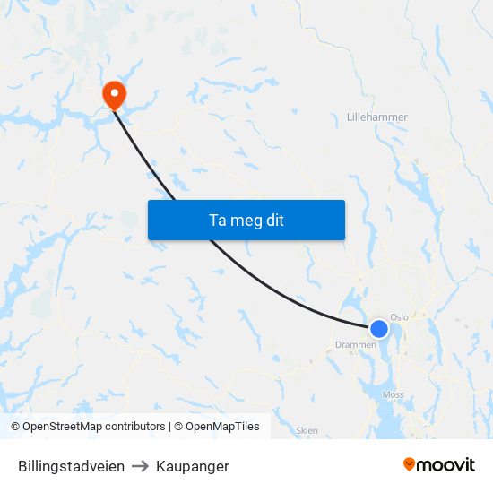 Billingstadveien to Kaupanger map