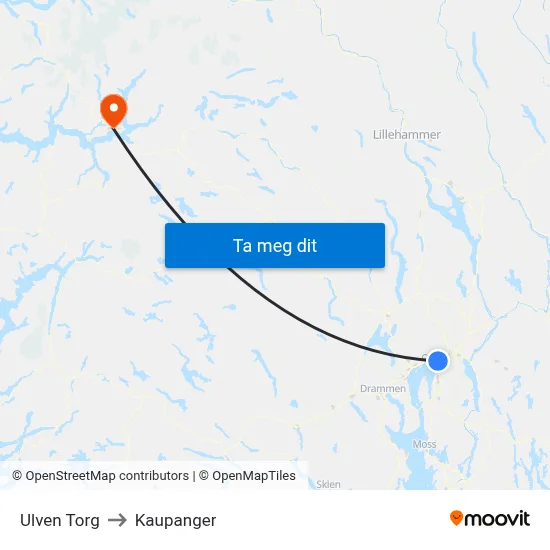 Ulven Torg to Kaupanger map