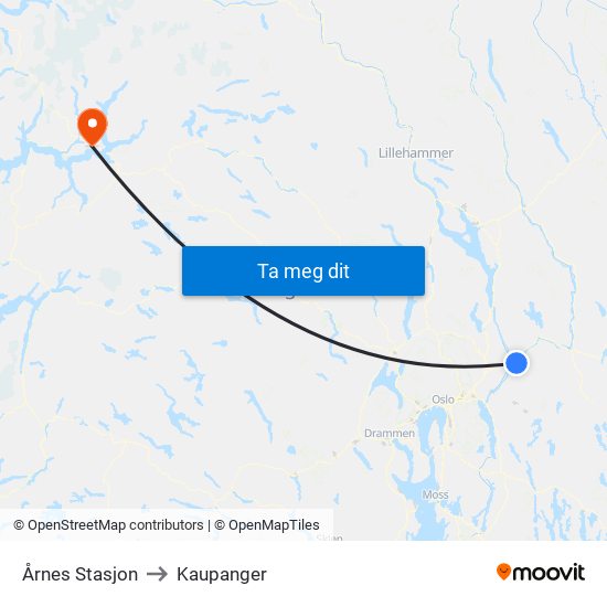 Årnes Stasjon to Kaupanger map