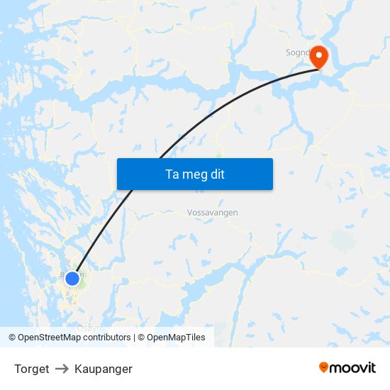 Torget to Kaupanger map