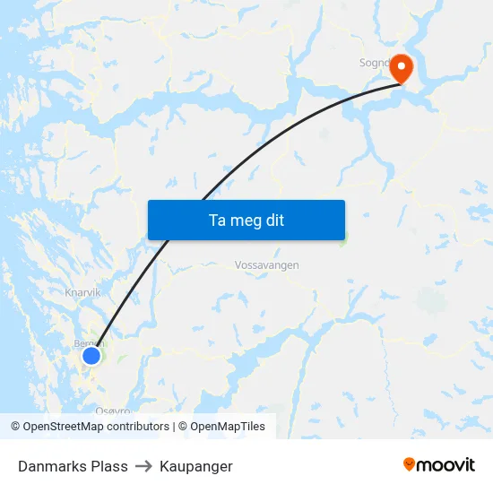 Danmarks Plass to Kaupanger map