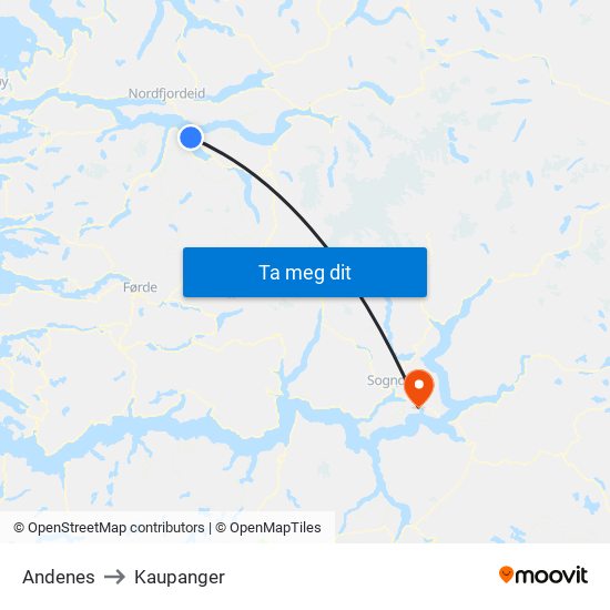 Andenes to Kaupanger map