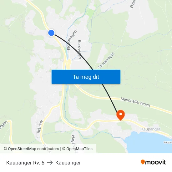 Kaupanger Rv. 5 to Kaupanger map