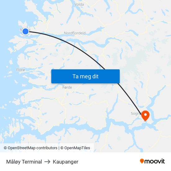 Måløy Terminal to Kaupanger map