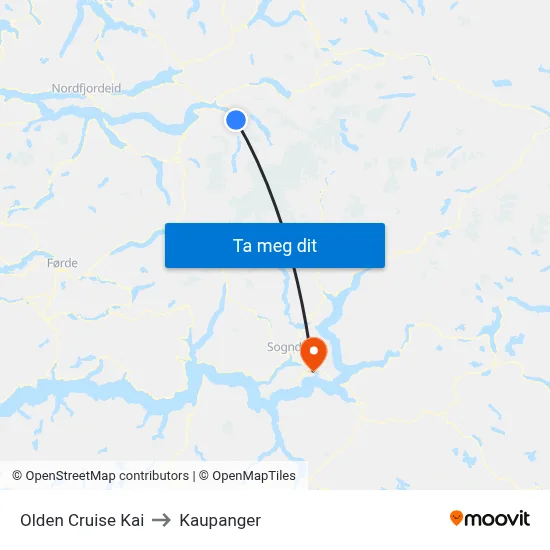 Olden Cruise Kai to Kaupanger map