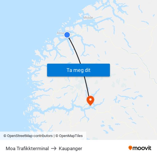 Moa Trafikkterminal to Kaupanger map