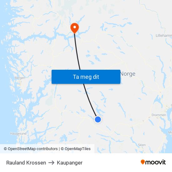 Rauland Krossen to Kaupanger map